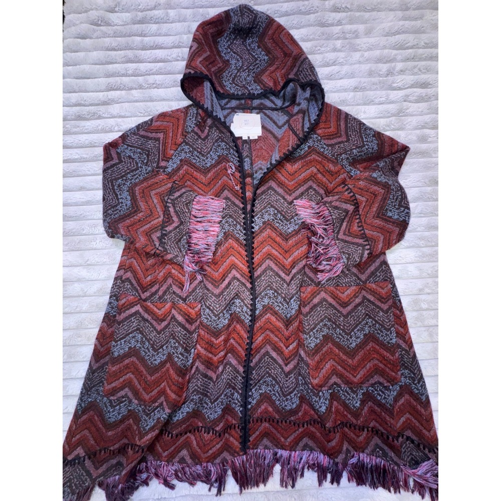 Anthro Hei Hei Mesilla Jacquard Fringe Hood Cardigan Oversized XS/S Western - Picture 14 of 16
